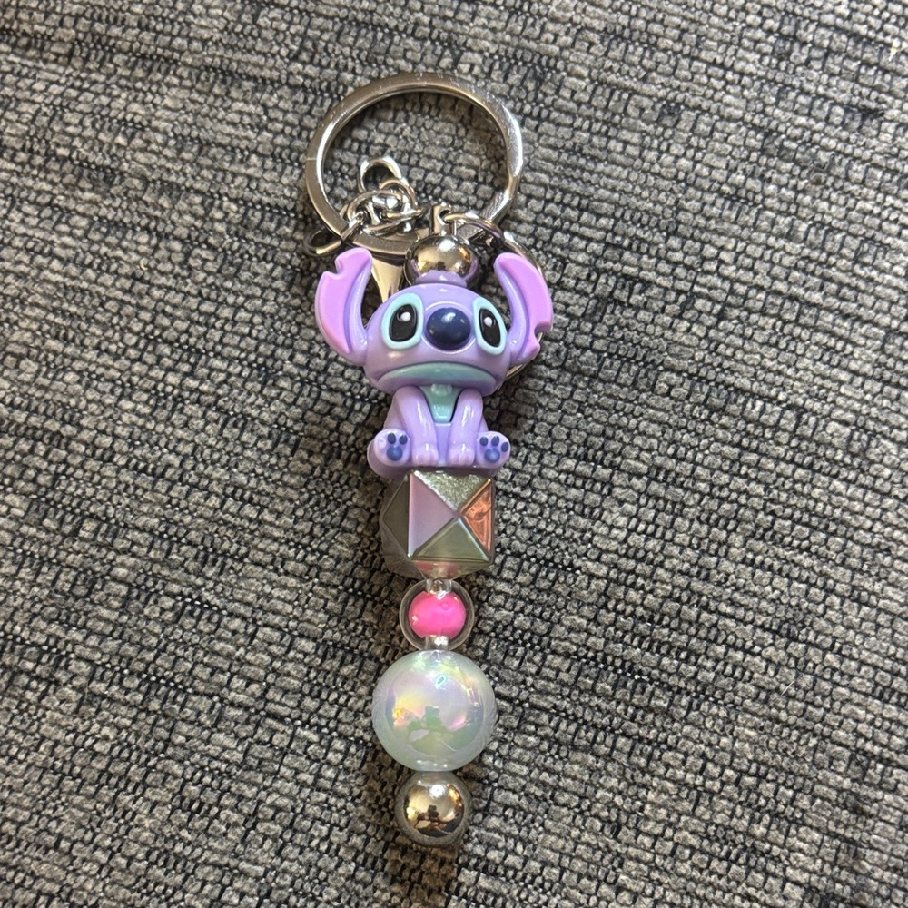 Purple Stitch Keychain with Beads